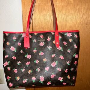Coach red and brown floral purse
